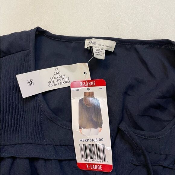 Joie Limited Edition Blouse Peasant Top Women XL Navy Blue Long Sleeve NWT - Picture 5 of 7